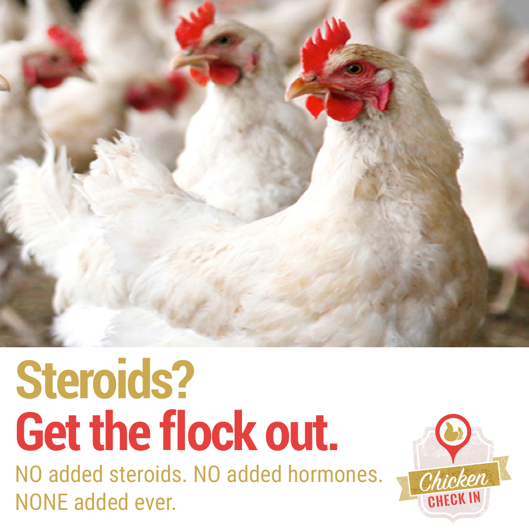 No added steroids. No added hormones. None added ever. Learn more at chickencheck.in